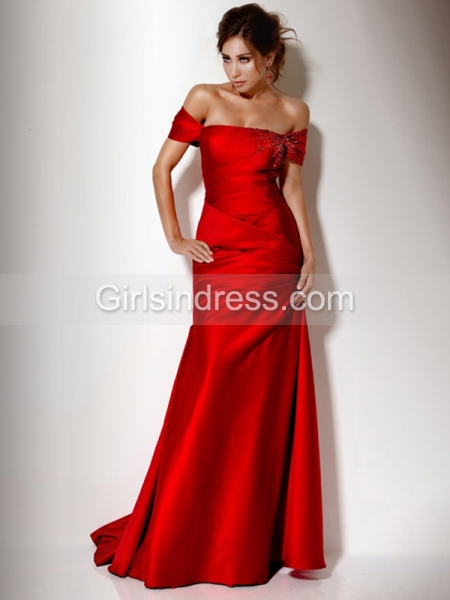 Attractive Sheath Off-the-shoulder Beading Satin Evening Dress