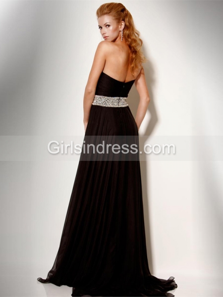 Elegant Strapless A-line Beading Sleeveless Chiffon Prom Dress