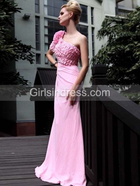 Exquisite Satin Column/Sheath One Shoulder Beaded Evening/Prom Dress