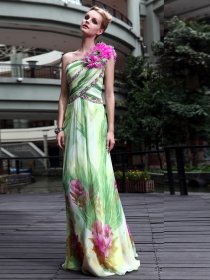 Fancy Colorful One Shoulder Flower Beaded Chiffon Party/Event Dress