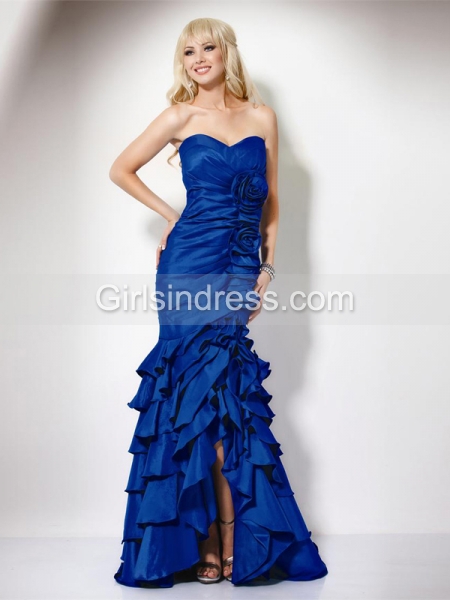 Gorgeous Sheath Sweetheart Cascading Ruffle Satin Evening Dress