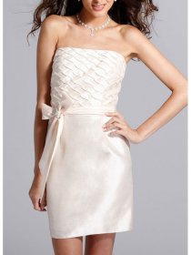 Simple Strapless Bow Detailed Sheath Party Graduation Dress